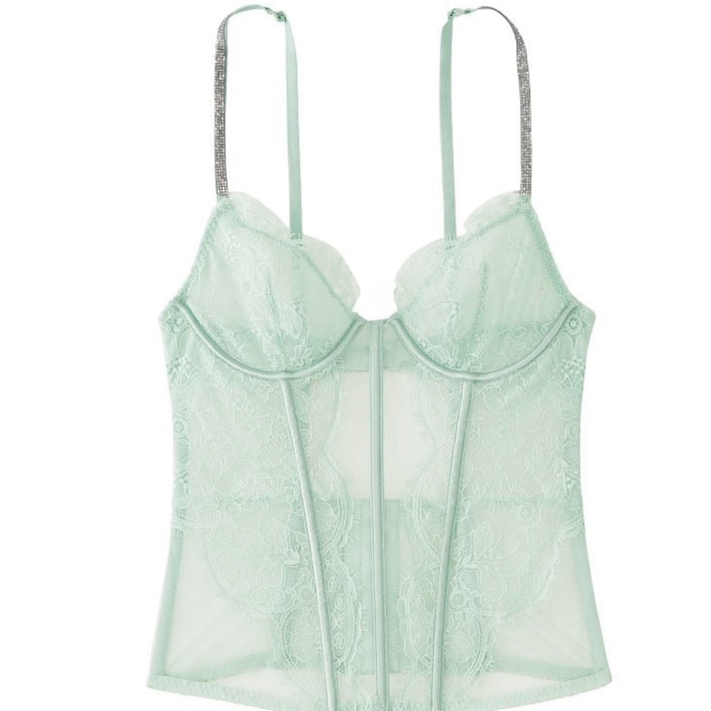 Victoria’s Secret Shine Strap Mint Haze Lace Corset // 34DD (small DD)